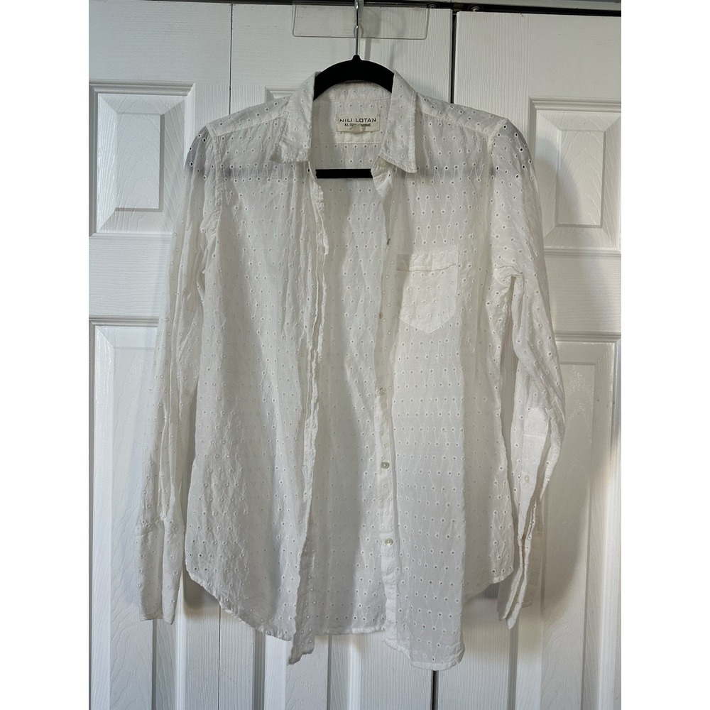 Nili Lotan Lightweight Cotton Collared Button Down Long Sleeve Blouse White XS